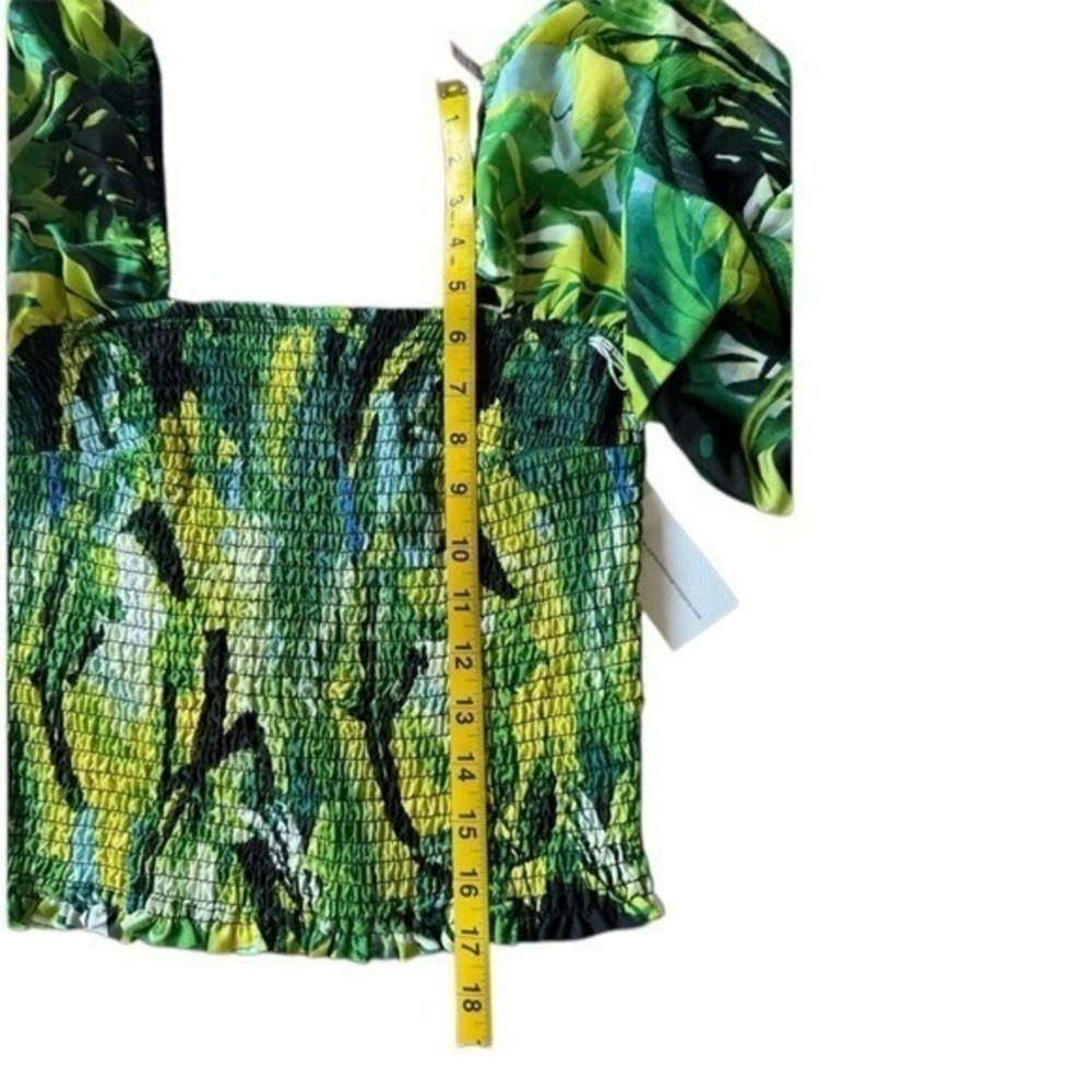 Live 4 Truth Green Tropical Palm Print Smocked Tiered Puff Sleeve Crop Top S - Picture 6 of 9